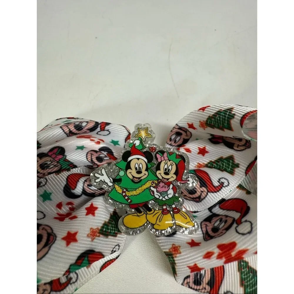 Rare Disney Minnie & Mickie Mouse Christmas Hair Bow Barrette Claire’s